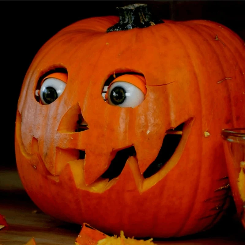 Animated Halloween Pumpkin with Moving Eyes and Jagged Mouth Decorations