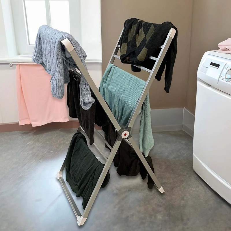 Foldable Clothes Drying Rack with 24 Rungs Aluminum Frame Freestanding and Space Saving