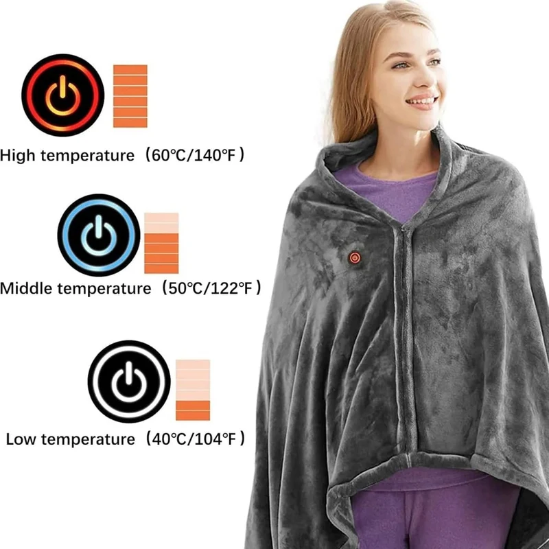 Wearable Heated Blanket Cape with Zipper Plush Fleece and Remote Control