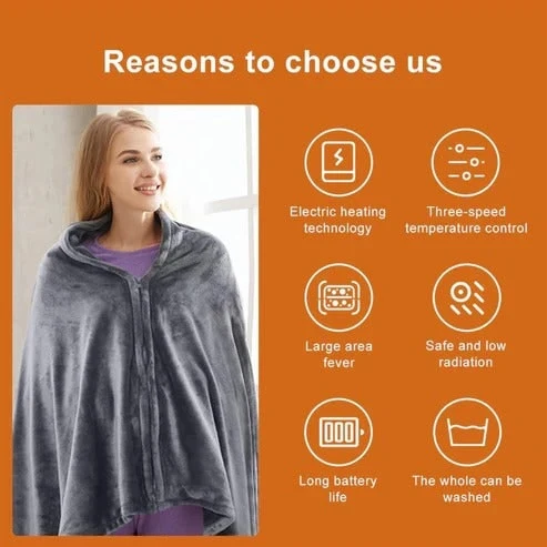 Wearable Heated Blanket Cape with Zipper Plush Fleece and Remote Control