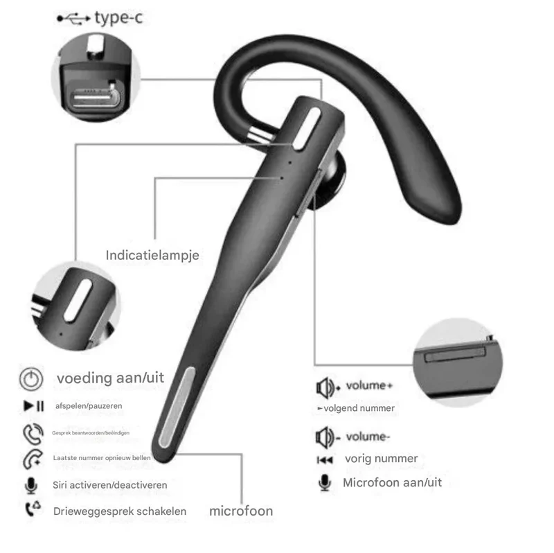 Bluetooth headset – dubbele microfoon met ruisonderdrukking
