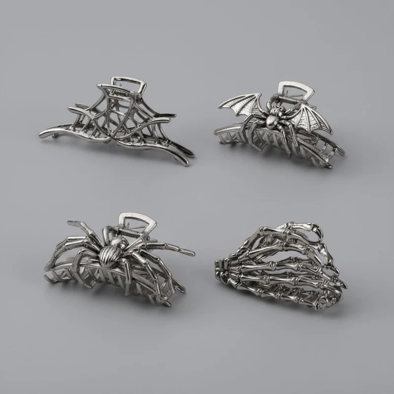 Halloween Hair Clip, Metal Decorative Spider and Bat Design Barrette