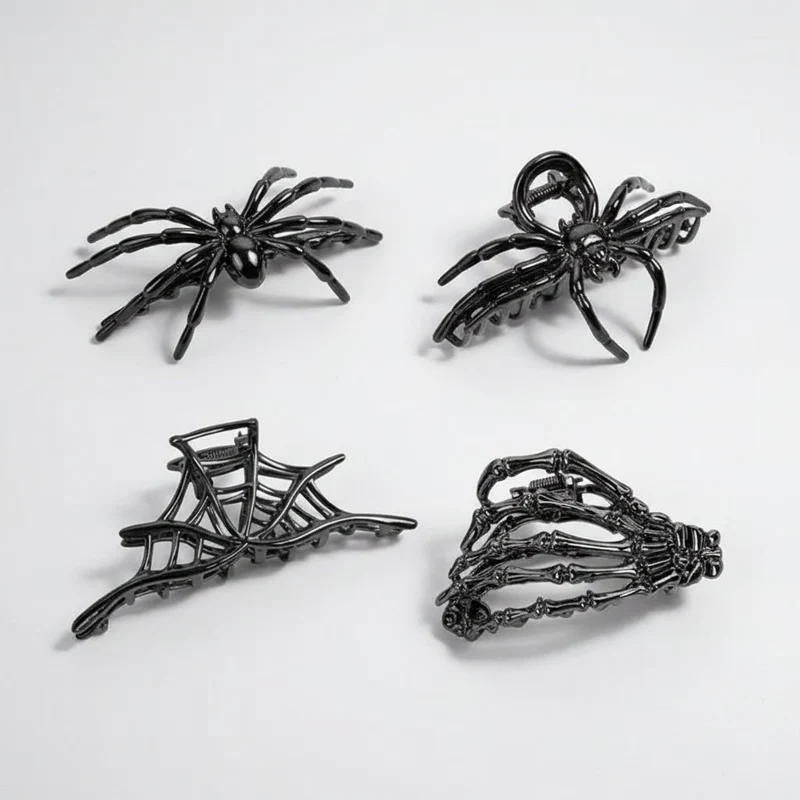 Halloween Hair Clip, Metal Decorative Spider and Bat Design Barrette