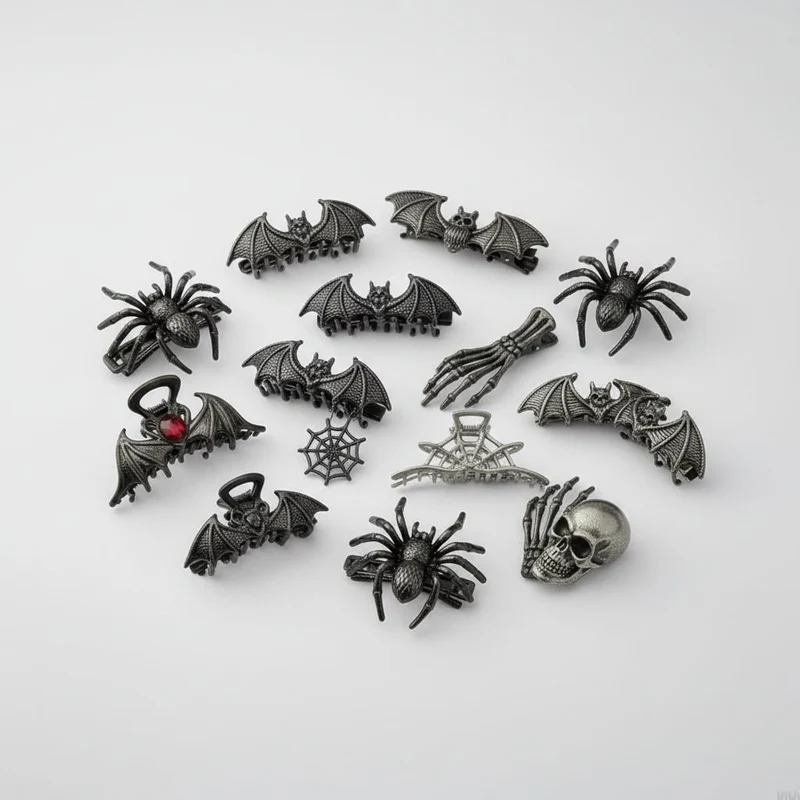 Halloween Hair Clip, Metal Decorative Spider and Bat Design Barrette