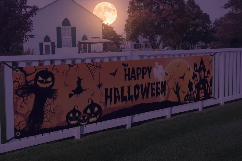 Halloween Decorative Banner Pumpkin Ghost Castle with Metal Eyelets