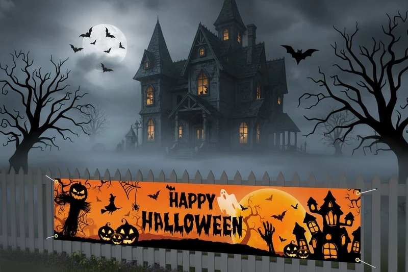 Halloween Decorative Banner Pumpkin Ghost Castle with Metal Eyelets