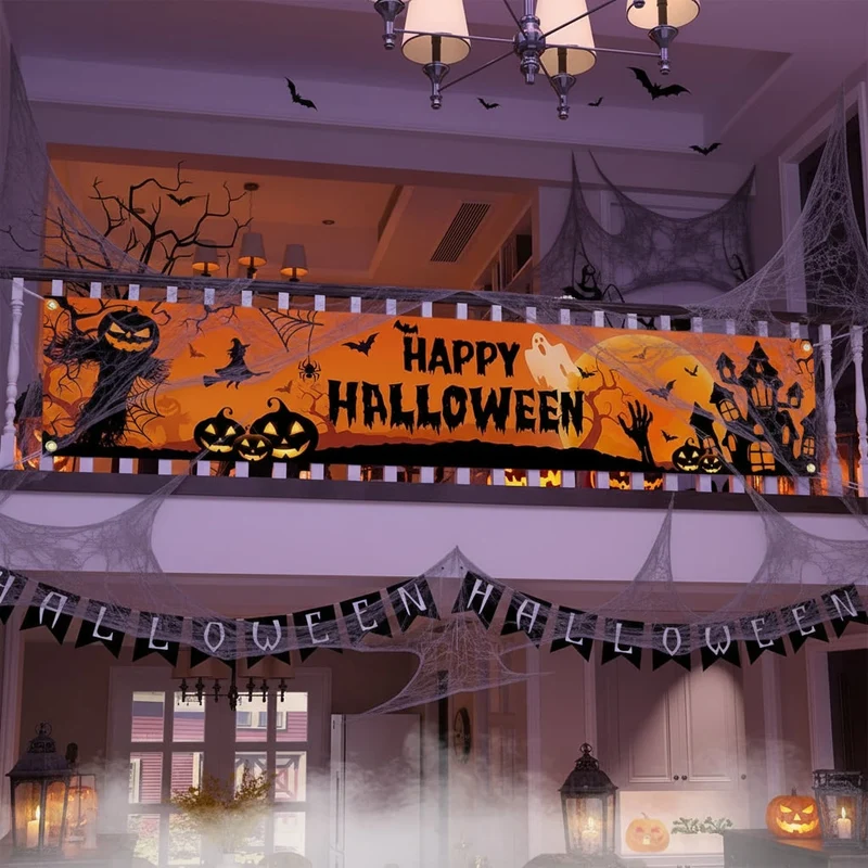 Halloween Decorative Banner Pumpkin Ghost Castle with Metal Eyelets