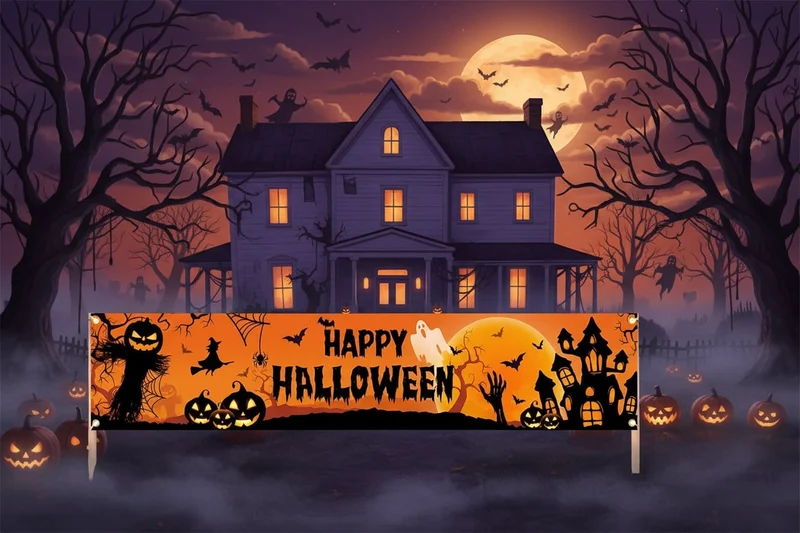 Halloween Decorative Banner Pumpkin Ghost Castle with Metal Eyelets
