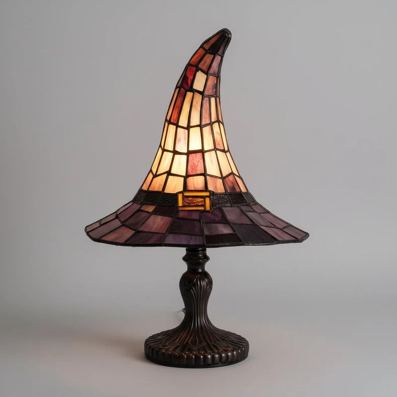 Halloween Small Night Decoration Stained-Glass Witch’s Hat Table Lamp