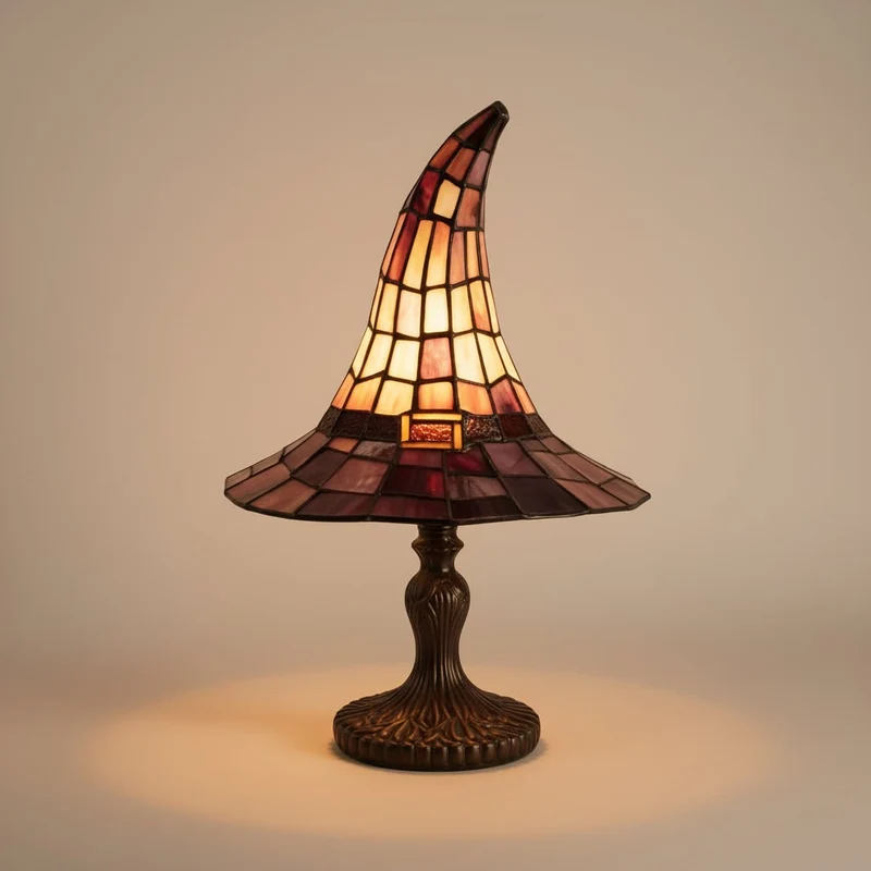 Halloween Small Night Decoration Stained-Glass Witch’s Hat Table Lamp