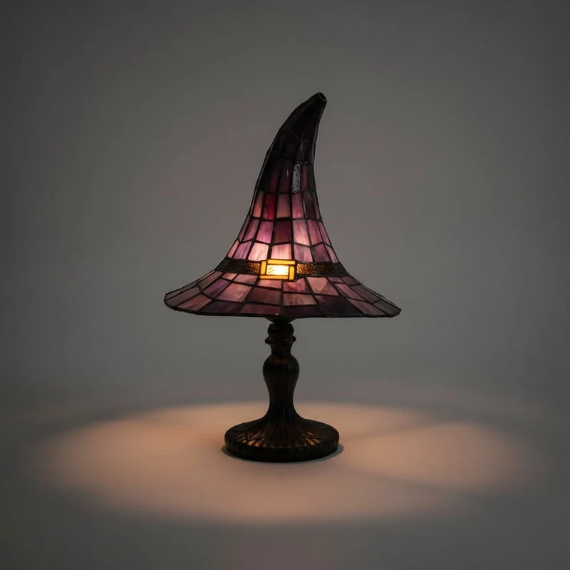 Halloween Small Night Decoration Stained-Glass Witch’s Hat Table Lamp