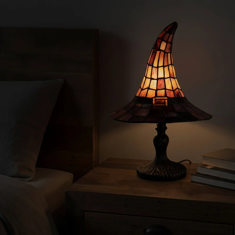 Halloween Small Night Decoration Stained-Glass Witch’s Hat Table Lamp