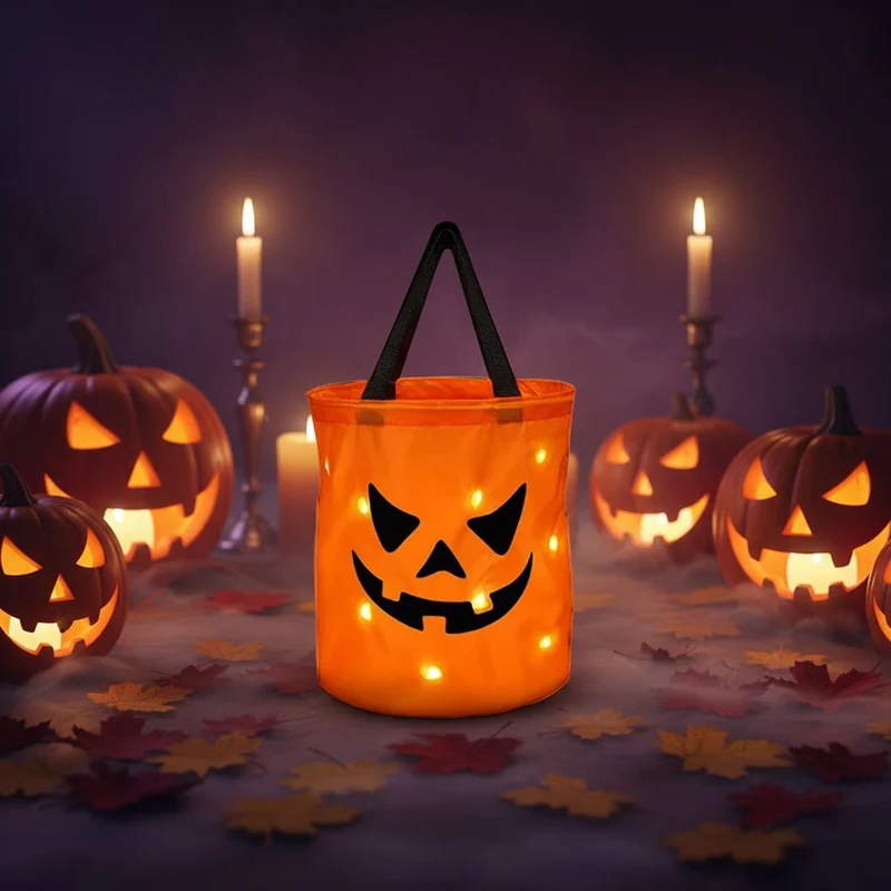 Halloween Pumpkin Trick or Treat LED Light-Up Candy Bag