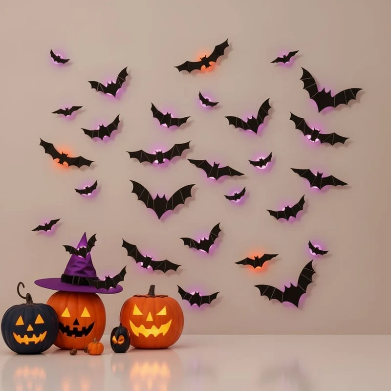 Halloween 3D Bat Decorations for Walls with LED Lighting for Home and Garden