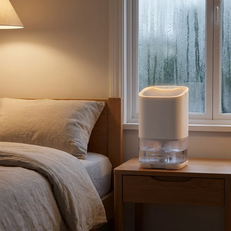 Small Dehumidifier for Bathroom with Portable Design 1000ml Transparent Tank and LED Night Light