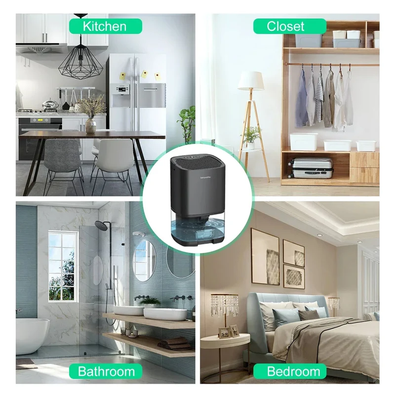 Small Dehumidifier for Bathroom with Portable Design 1000ml Transparent Tank and LED Night Light