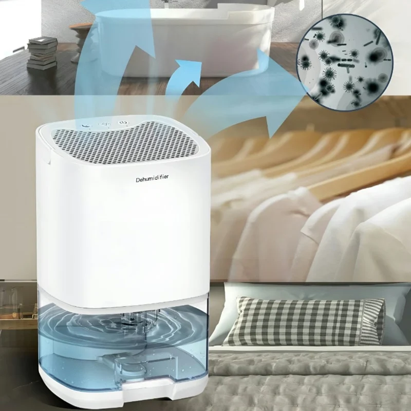 Basement Crawl Space Dehumidifier with Portable Compact Design and Transparent Water Tank