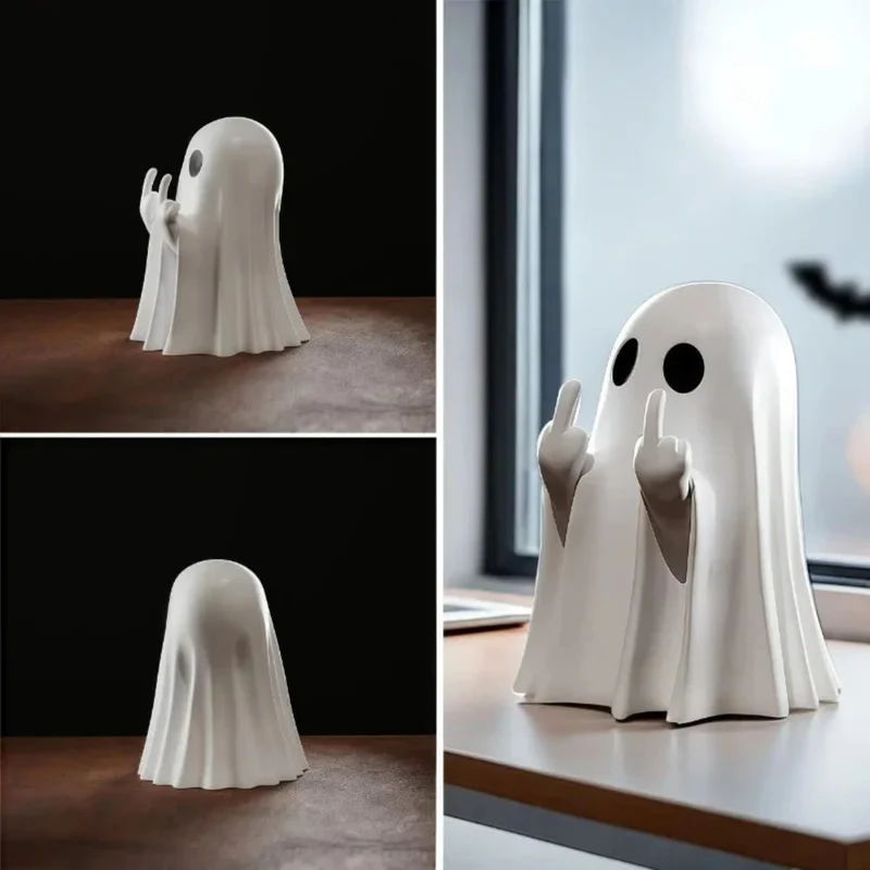 Halloween Ghost Decoration Figurine with Matte White Finish and Gesture