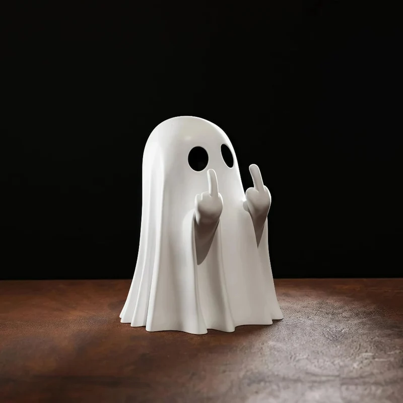Halloween Ghost Decoration Figurine with Matte White Finish and Gesture