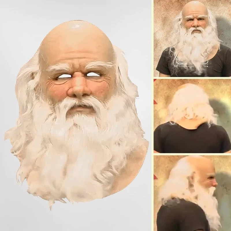 Realistic Santa Claus Mask with Long White Beard and Latex Full Head Coverage