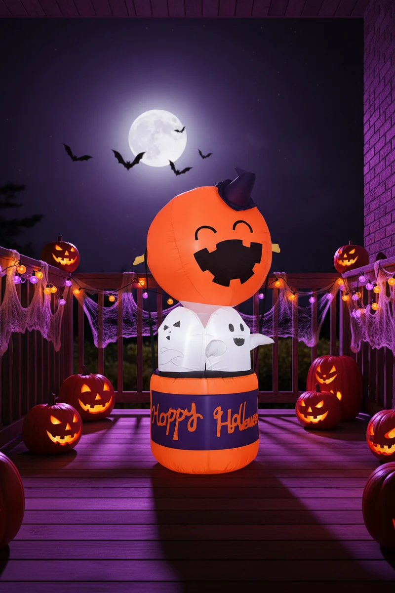 Halloween Inflatables Blow Up Decoration with Pumpkin Ghosts LED Lighting and Built-In Blower