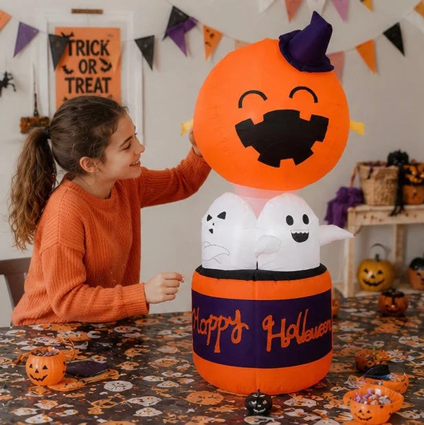 Halloween Inflatables Blow Up Decoration with Pumpkin Ghosts LED Lighting and Built-In Blower