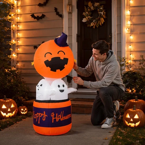 Halloween Inflatables Blow Up Decoration with Pumpkin Ghosts LED Lighting and Built-In Blower