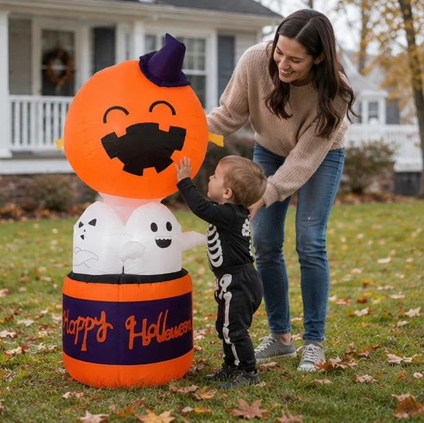 Halloween Inflatables Blow Up Decoration with Pumpkin Ghosts LED Lighting and Built-In Blower