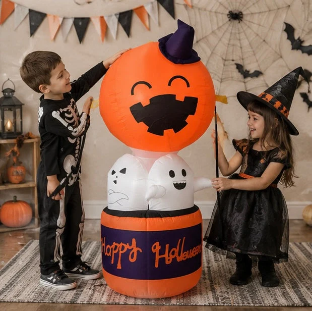 Halloween Inflatables Blow Up Decoration with Pumpkin Ghosts LED Lighting and Built-In Blower