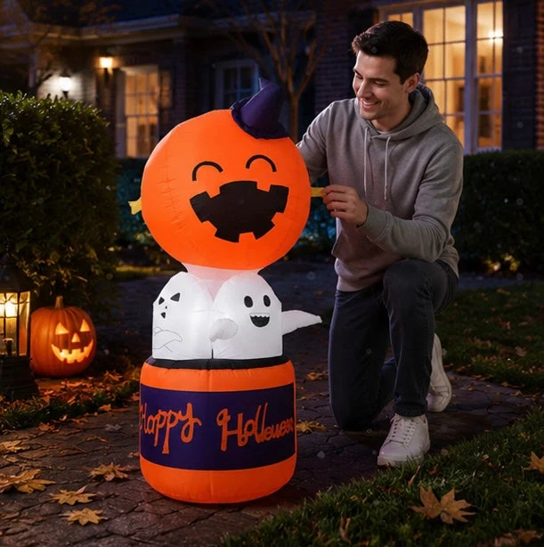 Halloween Inflatables Blow Up Decoration with Pumpkin Ghosts LED Lighting and Built-In Blower