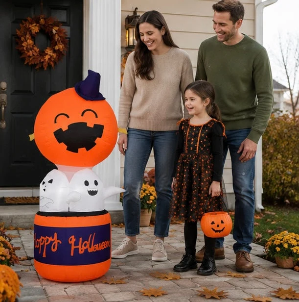 Halloween Inflatables Blow Up Decoration with Pumpkin Ghosts LED Lighting and Built-In Blower