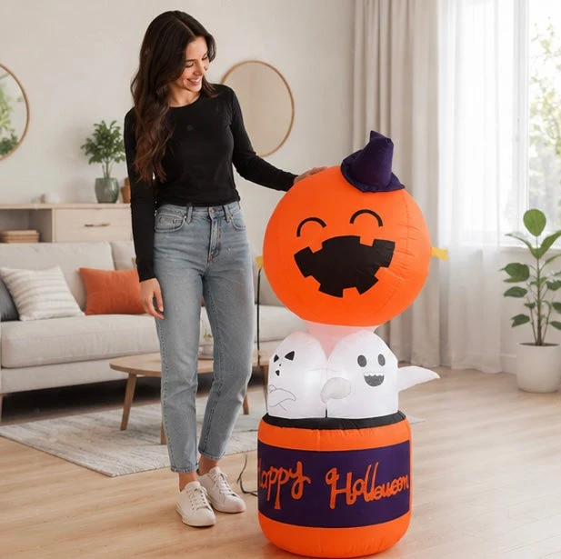 Halloween Inflatables Blow Up Decoration with Pumpkin Ghosts LED Lighting and Built-In Blower