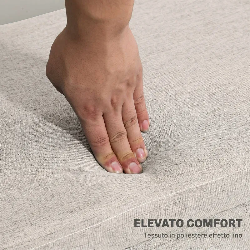 Cassapanca Contenitore 110x39x45 cm Gambe in Legno di Caucciù Capacità 220 kg in Tessuto Effetto Lino Beige