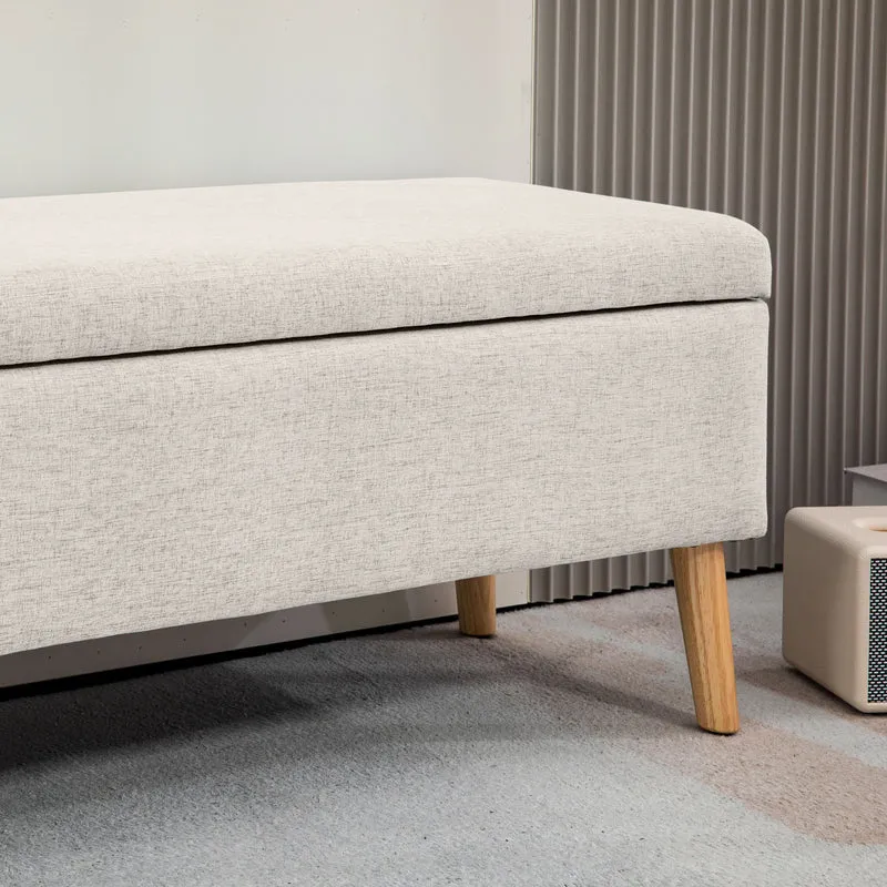 Cassapanca Contenitore 110x39x45 cm Gambe in Legno di Caucciù Capacità 220 kg in Tessuto Effetto Lino Beige