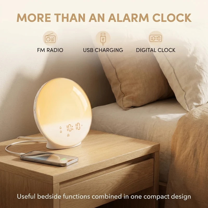 Wake-uplicht wekker – zonsopgang, dubbel alarm en FM-radio