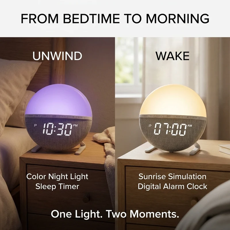 Digitale wekker – zonsopgang en kleurveranderend nachtlicht