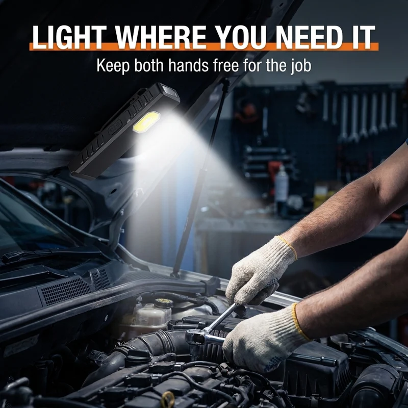 LED-werklamp – draagbaar met clip en vijf lichtstanden voor buiten