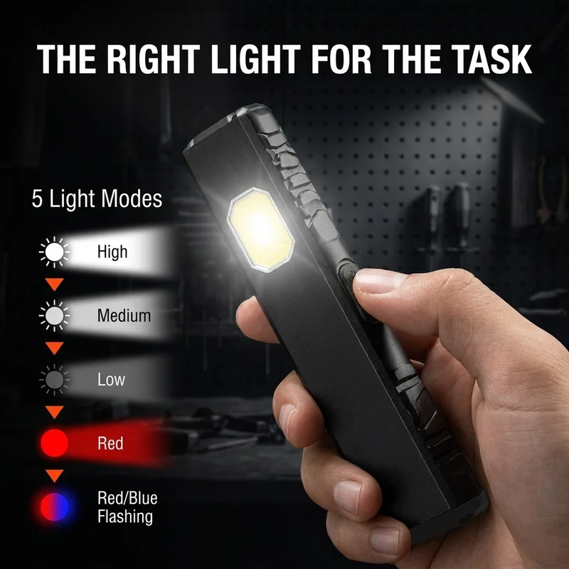 LED-werklamp – draagbaar met clip en vijf lichtstanden voor buiten