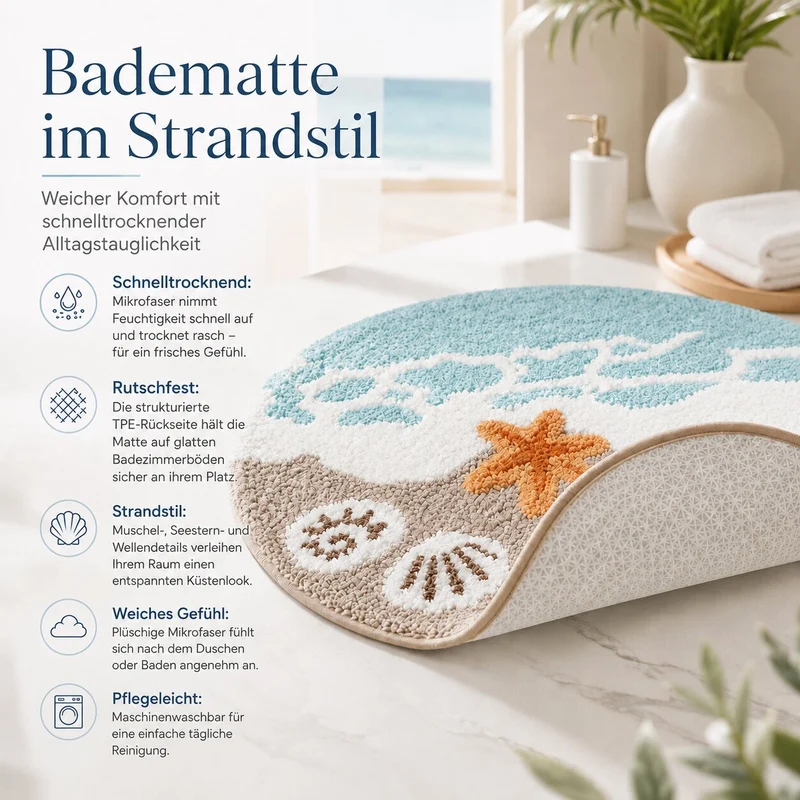 Schnelltrocknende Badematte im Strand Design | KüstenVelours
