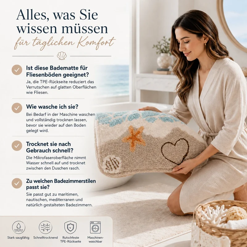 Schnelltrocknende Badematte im Strand Design | KüstenVelours