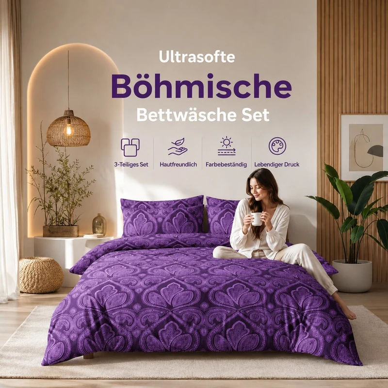 Boho Bettwäsche 3-teilig mit 2 Kissenbezügen | Bohemien
