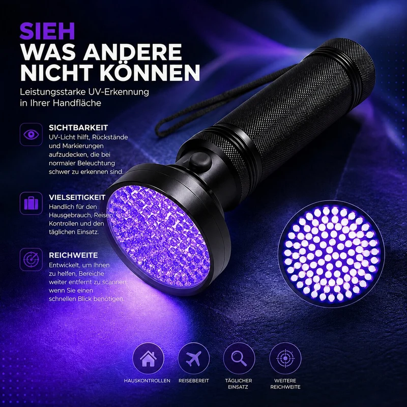 UV Taschenlampe mit 100 LEDs | Spurenlicht