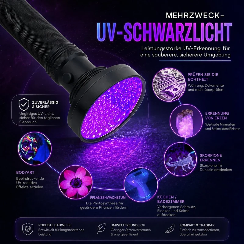 UV Taschenlampe mit 100 LEDs | Spurenlicht