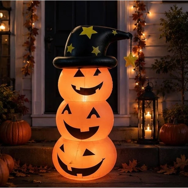 Halloween Inflatables with Water-Fillable Base Pumpkin Stack and Ghost Yard Decorations
