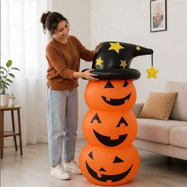 Halloween Inflatables with Water-Fillable Base Pumpkin Stack and Ghost Yard Decorations