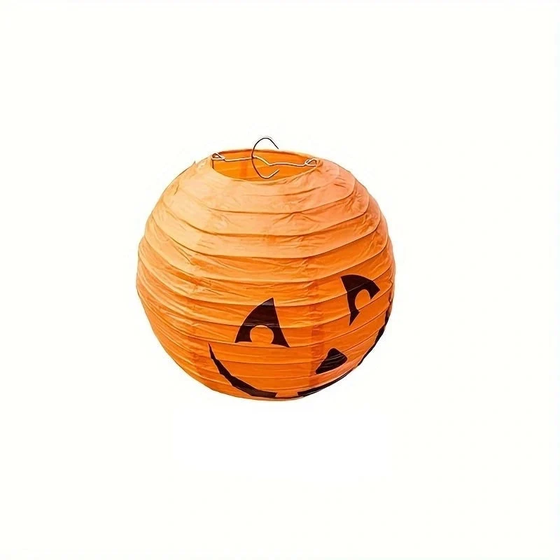 Halloween Paper Lanterns with Jack-O-Lantern Faces Set of 12 Hanging Orange Pumpkin Collapsible