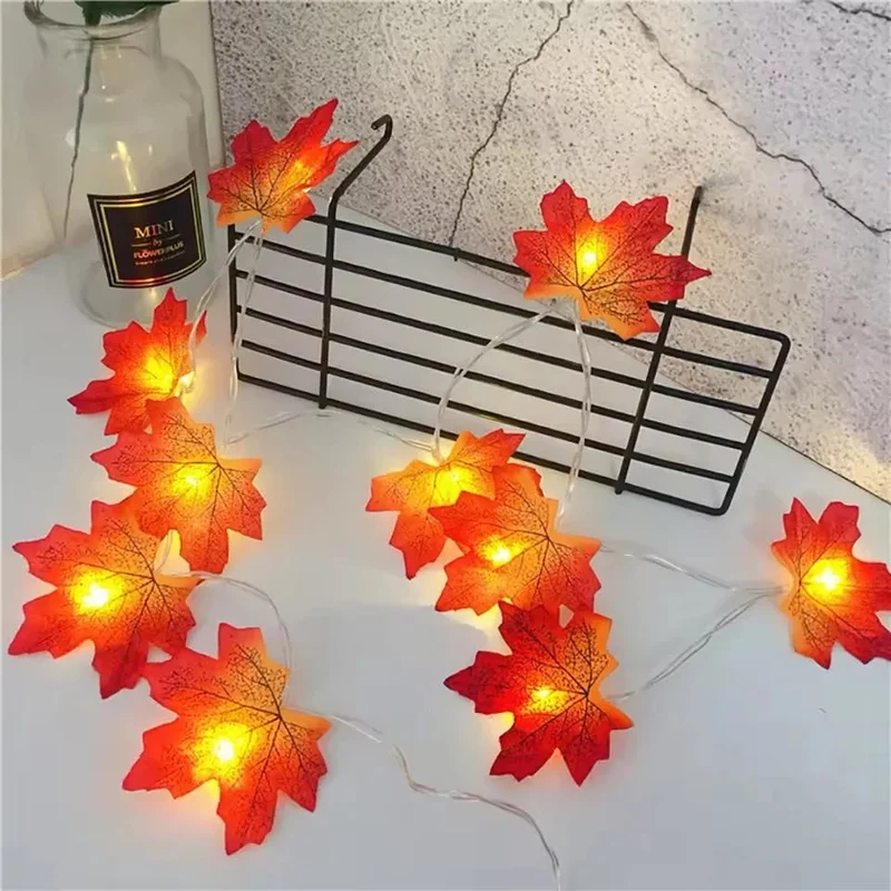 Fall String Lights with Artificial Maple Leaves Warm LED Outdoor Patio Garland