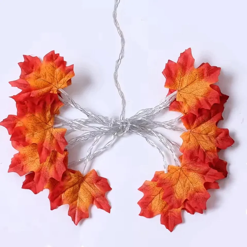 Fall String Lights with Artificial Maple Leaves Warm LED Outdoor Patio Garland