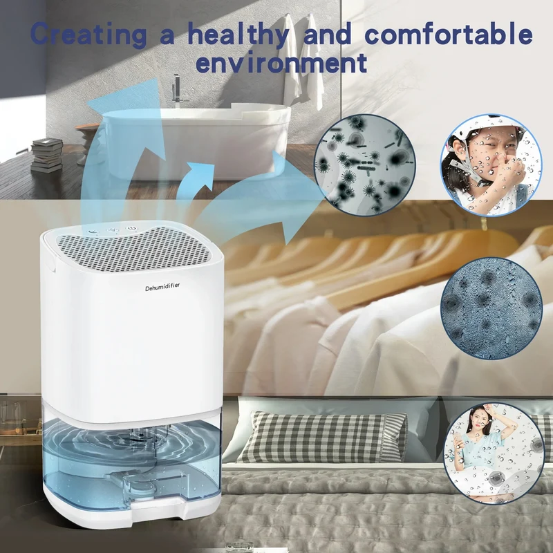 Air Dehumidifier with Moisture Removal and Ionization, 1000ml Tank, LED Night Light