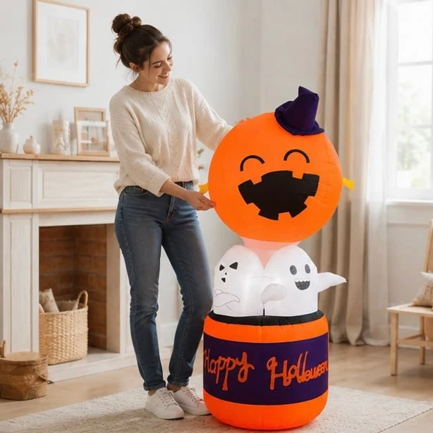 Halloween Inflatable Decoration Pumpkin with Ghosts and LED Lighting for Garden Parties